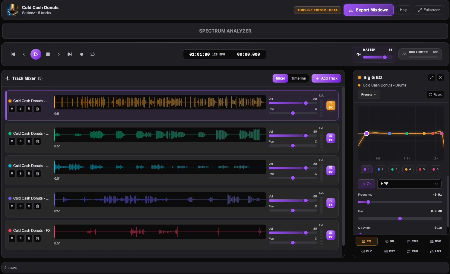 Sesionz AI Studio - Full DAW Interface